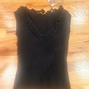Belldini Black Sleeveless Top with Beaded Neckline
